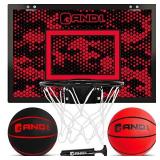 AND1 Mini Basketball Hoop: 18x12 Pre-Assembled Portable Over The Door with Flex Rim, Includes Two Deflated 5 Mini Basketball with Pump, for Indoor, Red/Black