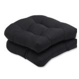 Pillow Perfect Outdoor | Indoor Canvas Black Tufted Seat Cushions (Round Back), 19" x 19", 2 Pack
