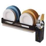 Hanging Dish Drying Rack Wall Mounted Dish Drying Rack With Utensil Holder,Kitchen Cabinet Storage Plate Rack With Drain Board,Durable-Stainless Rust Proof?Black dish?