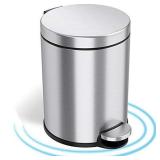 iTouchless SoftStep 1.3 Gallon Small Round Bathroom Step Trash Can with Removable Inner Bucket and AbsorbX Odor Filter, Stainless Steel, 5 Liter Pedal Garbage Bin for Bedroom, Office Cubicle