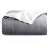 Bedsure Sherpa Fleece Blankets Twin Size - Grey Thick Fuzzy Warm Soft Twin Blanket for Bed, 60x80 Inches