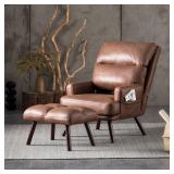 Ovios Recliner Chair with Ottoman Lumbar Support Wood Leg - Brown Faux Suede Retail: $304.50