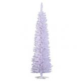 6 Foot PVC Unlit Slim Pencil Hinged Artificial Noble Fir Christmas Tree with Metal Stand, 390 Branch Tips - White