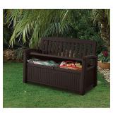 Keter 60 Gallon Storage Bench, Resin Outdoor Storage Furniture, Seats 2, Brown -Retail $145.99