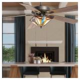 52" 5-Blade LED Maxwell Mission Stained Glass Lighted Ceiling Fan - River of Goods -Retail $219.99