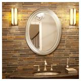 Howard Elliott George Oval Bright Silver Wall Mirror, Bevelled Hanging Wood Framed Vanity Mirrors for Home Decor, Living Room, Bathroom, Bedroom, or Hallway, 25 x 33 Inch -Retail $136.33