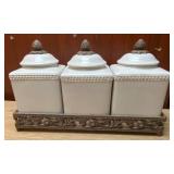 Heavy Fancy Kitchen Canister Set with Metal Holder