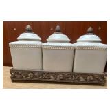 Heavy Fancy Kitchen Canister Set with Metal Holder