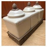 Heavy Fancy Kitchen Canister Set with Metal Holder