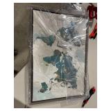 Teal World Map by Pamela Collabera Framed Canvas Art