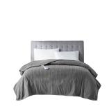 Serta Full Ribbed Microfleece Electric Bed Blanket Gray
