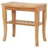 Kinbor Bamboo Shower Seat Bench Spa Bath Stool Chair w/ Storage Shelf