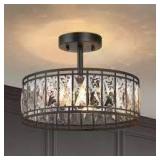 cirstal modern glam black drum crystal light fixture
