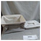 FABRIC STORAGE BASKETS FOR SHELVES 2PACK , LARGE COLLAPSIBLE STORAGE BASKETS FOR ORGANIZING, DECORATIVE BASKETS BIN SETS W/ HANDLES , WHITE & GREY, 15X 11X9.5IN