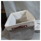 FABRIC STORAGE BASKETS FOR SHELVES 2PACK , LARGE COLLAPSIBLE STORAGE BASKETS FOR ORGANIZING, DECORATIVE BASKETS BIN SETS W/ HANDLES , WHITE & GREY, 15X 11X9.5IN
