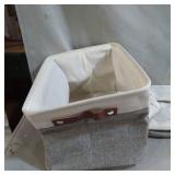 FABRIC STORAGE BASKETS FOR SHELVES 2PACK , LARGE COLLAPSIBLE STORAGE BASKETS FOR ORGANIZING, DECORATIVE BASKETS BIN SETS W/ HANDLES , WHITE & GREY, 15X 11X9.5IN