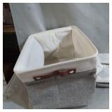 FABRIC STORAGE BASKETS FOR SHELVES 2PACK , LARGE COLLAPSIBLE STORAGE BASKETS FOR ORGANIZING, DECORATIVE BASKETS BIN SETS W/ HANDLES , WHITE & GREY, 15X 11X9.5IN
