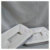 FABRIC STORAGE BASKETS FOR SHELVES 2PACK , LARGE COLLAPSIBLE STORAGE BASKETS FOR ORGANIZING, DECORATIVE BASKETS BIN SETS W/ HANDLES , WHITE & GREY, 15X 11X9.5IN