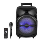 Sound Town 8-inch 2-Way Portable PA Speaker with Built-in Rechargeable Battery, 1 Wired Mic, Bluetooth, USB, SD Card Reader, LED Light (OPIK-8PS)