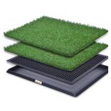 LOOBANI Indoor Outdoor Dog Potty Systems, Reusable and Portable Trainer Tray for Puppy Training, with 2 Packs Replacement Grass Mat.