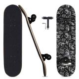 Pwigs Pro Complete Skateboards for Beginners Adults Youths Teens Kids Girls Boys 31"x8" Skate Boards Canadian Maple Double Kick Concave Longboards