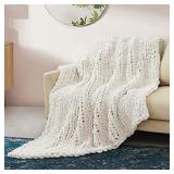 Sunyrisy Chunky Knit Throw Blanket, Luxury Soft Cozy Chenille Throw Blanket, Large Thr...