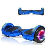 DOC Electric Smart Self-Balancing Scooter Hoverboard with Built in Bluetooth Speaker LED Lights 6.5" Flash Wheels Safety Certified Hoverboard for Kids and Adults (Chrome Blue)