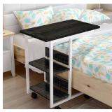 CXRYLZ End Table, Mobile C Shaped Side Tables, 3-Tiers Snack Couch Tray for Sofa Bed in Living Room Bedroom Home Office Small Spaces (Black and White)