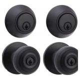 Amazon Basics Lock And Deadbolt, Classic Door Knob, Matte Black With Keys