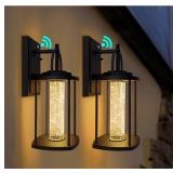 PARTPHONER Dusk to Dawn Outdoor Light Fixtures Wall Mount 2 Pack, Modern Wall Sconce Lighting with Crystal Bubble Glass, LED Porch Lights with Photocell Sensor 10W, 3000K for Front Door, Garage, Patio