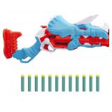NERF DinoSquad Tricera-Blast Dart Blaster, Break-Open 3-Dart Loading, 12 Official Darts, Dart Storage, Triceratops Dinosaur Design