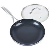 Nonstick Frying pan with lid, 10 Inch Blue Diamond Toxin Free Ceramic Coating, Premium Aluminum Cookware Pan with Stainless Steel Handle for Beef Meat Eggs Grilled food Dishwasher Safe