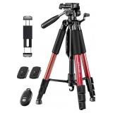 JOILCAN 65" Camera Tripod, Aluminum Lightweight Phone/Tablet Stand 11 lbs Loa