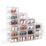 Crestlive Products 18 Pack Shoe Storage Box, Plastic Foldable Shoe Box, Stackable Clear Shoe Organizer (Medium/White)