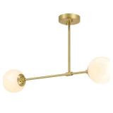XiNBEi Lighting Semi Flush Mount Ceiling Light, 2 Light Globe Semi Flush Light, Close to Ceiling Light Satin Brass for Bedroom & Living Room XB-SF1211-2-SB-1