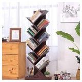 Tree Bookshelf, 9-Shelf Tree Bookcase Wood Bookshelves, Floor Standing Tree Bookcase in Living Room Home Office, Tree Shelf Display Organizer for Books/Magazines/CDs/Movies, Walnut Brown