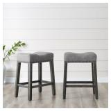 Roundhill CoCo Upholstered Backless Saddle Seat Counter Stools 24" height Set of 2, Gray