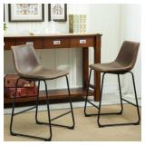 Roundhill Furniture Lotusville Vintage PU Leather Counter Height Stools, Antique Brown, Set of 2