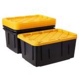 Homz Durabilt 27 Gallon Tough Container, Black and Yellow, Set of 2