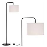 Floor Lamp for Bedroom, Standing Lamp with 1 White Lamp Shades for Living Room, Black