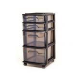 Homz 4 Medium Drawer Cart, Black w/ Tinted Drawers, w/ Wheels, Set of 1