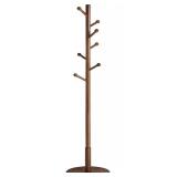 VASAGLE Coat Rack Free Standing with 7 Rounded Hooks, Wood Hall Tree, Entryway Coat Stand for Clothes, Hats, Purses, in the Entryway, Living Room, Dark Walnut URCR07WN