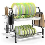 Dish Drying Rack, iSPECLE 304 Stainless Steel 2-Tier Dish Rack with Utensil Holder, Cutting Board Holder and Dish Drainer for Kitchen Counter