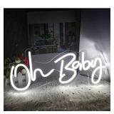 Neon Light Oh Baby White Neon Sign for Wall Decor Neon Lights Sign Oh Baby Word LED Neon for Nursery Bedroom Game Room Club Bar Wedding Party