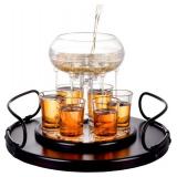 Shot Glass Dispenser Gift Set - Rich Wood Mahogany Serving Tray - 6 Shot Acrylic Glass Dispenser and Holder - Whiskey, Liquids, Drinks, Beverages, Cocktail for Drinking Games, Parties and Bars, Bezrat