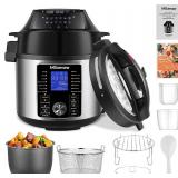 Nictemaw17-in-1 Instapot Electric Pressure Cooker, 1500W 6QT Air Fryer Electric Pressure Cooker Combo with Dual Control Panel, Slow Cooker/Two Detachable Lids, Multi-Cooker, and More, Included Basket 