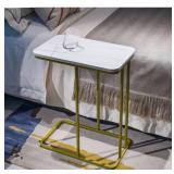 C Shaped End Table,Dorriss Small End Table MDF Marble Texture Coffee Table,Modern Simplicity C End Table with Steel Frame for Living Room,Bedroom