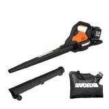 Worx POWER SHARE 40V 350CFM 120MPH Cordless Leaf Blower, Mulcher, Vac with Brushless Motor (4ah Battery/Charger Included)