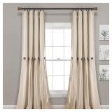 Lush Decor Linen Button Farmhouse Chic Solid Color Cotton Blend 3 Rod Pocket Light Filtering Window Curtain For Living Room and Bedroom, Dark Linen, 95L x 40in W, set of 2