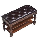 ZIRKOOON Storage Bench, Entryway Shoe Rack wih Leather Seat 2 Tier Lift Top Organizer Wooden Bench for Foyer Bedroom Living Room Accent Furniture (31.5x13.8x18.9